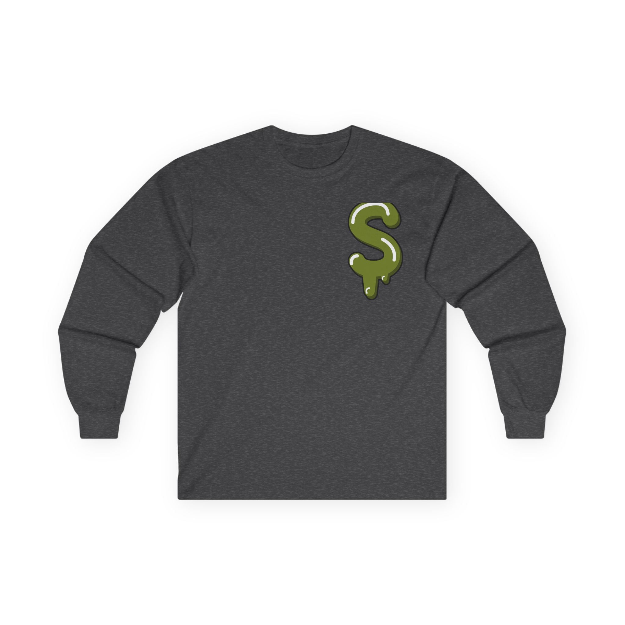 The Slime Shop Ultra Cotton Long-Sleeve — White / Olive Slime-$