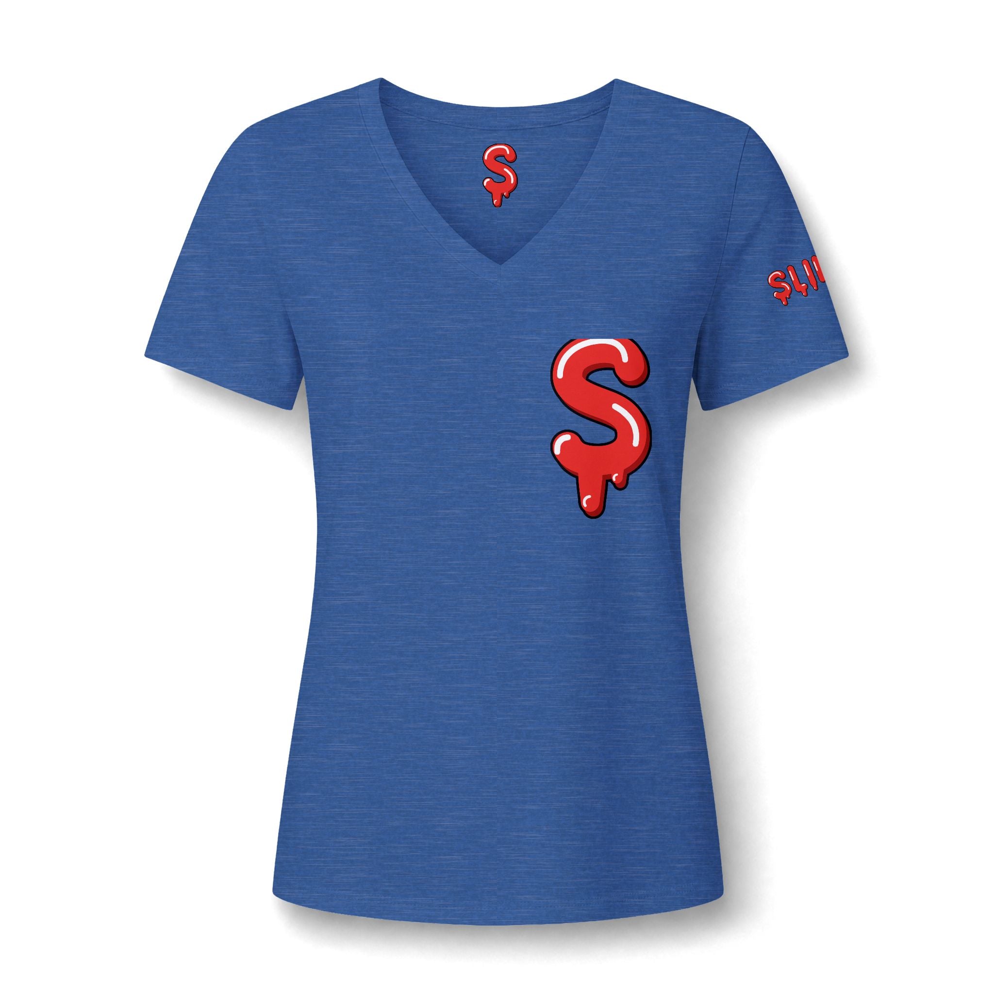 The Slime Shop Women's V-Neck Tee — White / Red Slime $