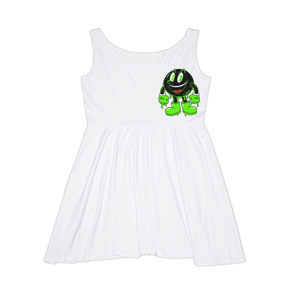 The Slime Shop Women's Skater Dress — White / Green Slimeman Gzzz