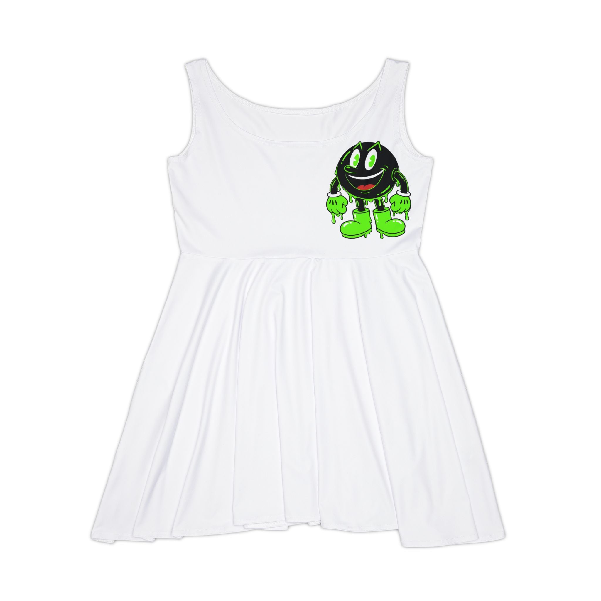The Slime Shop Women's Skater Dress — White / Green Slimeman Gzzz