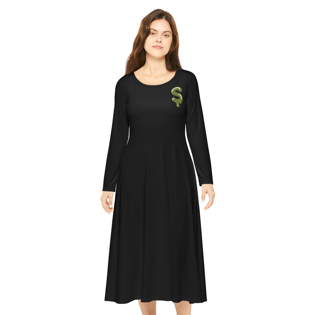 The Slime Shop Women's Long Sleeve Dance Dress — Black / Olive Slime $