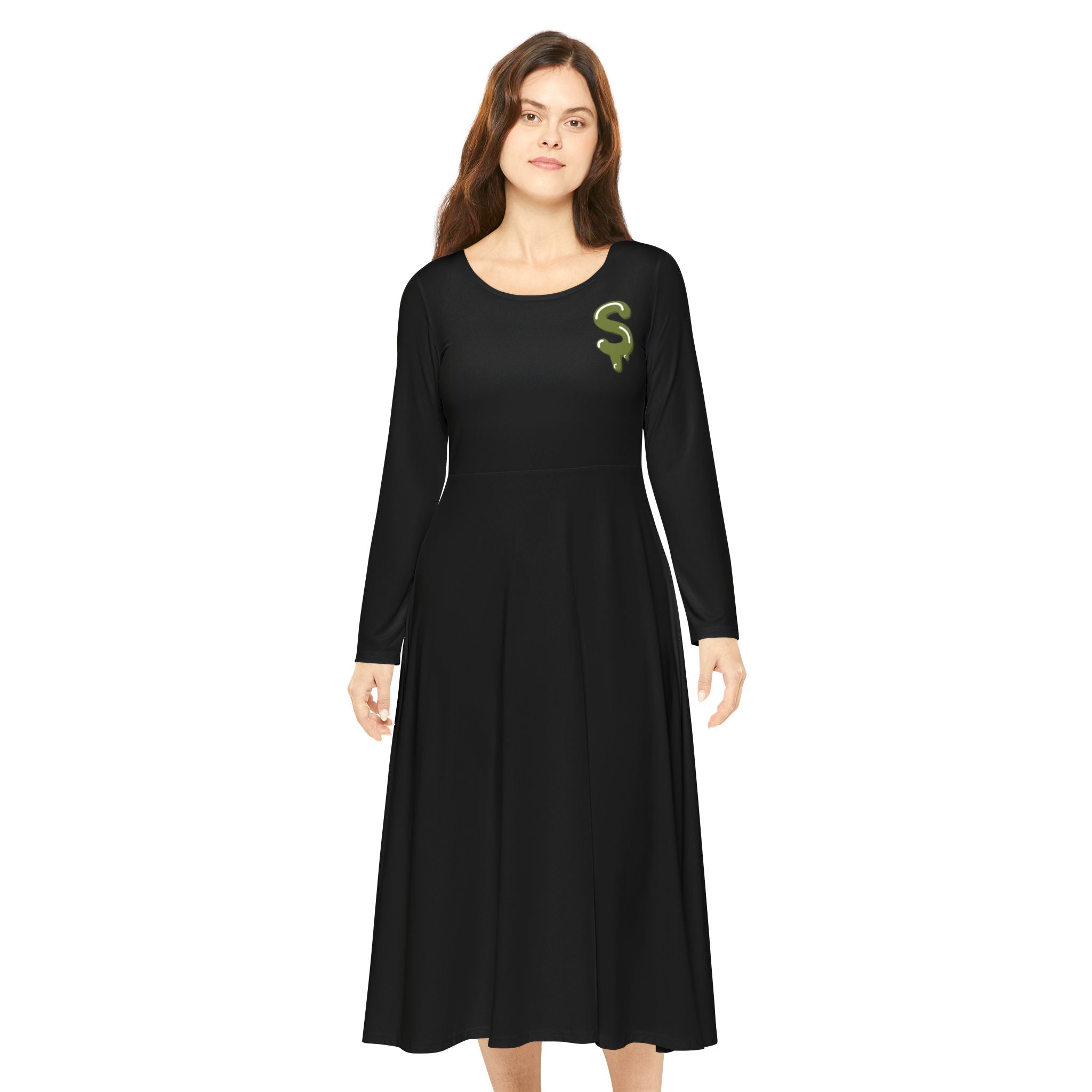 The Slime Shop Women's Long Sleeve Dance Dress — Black / Olive Slime $