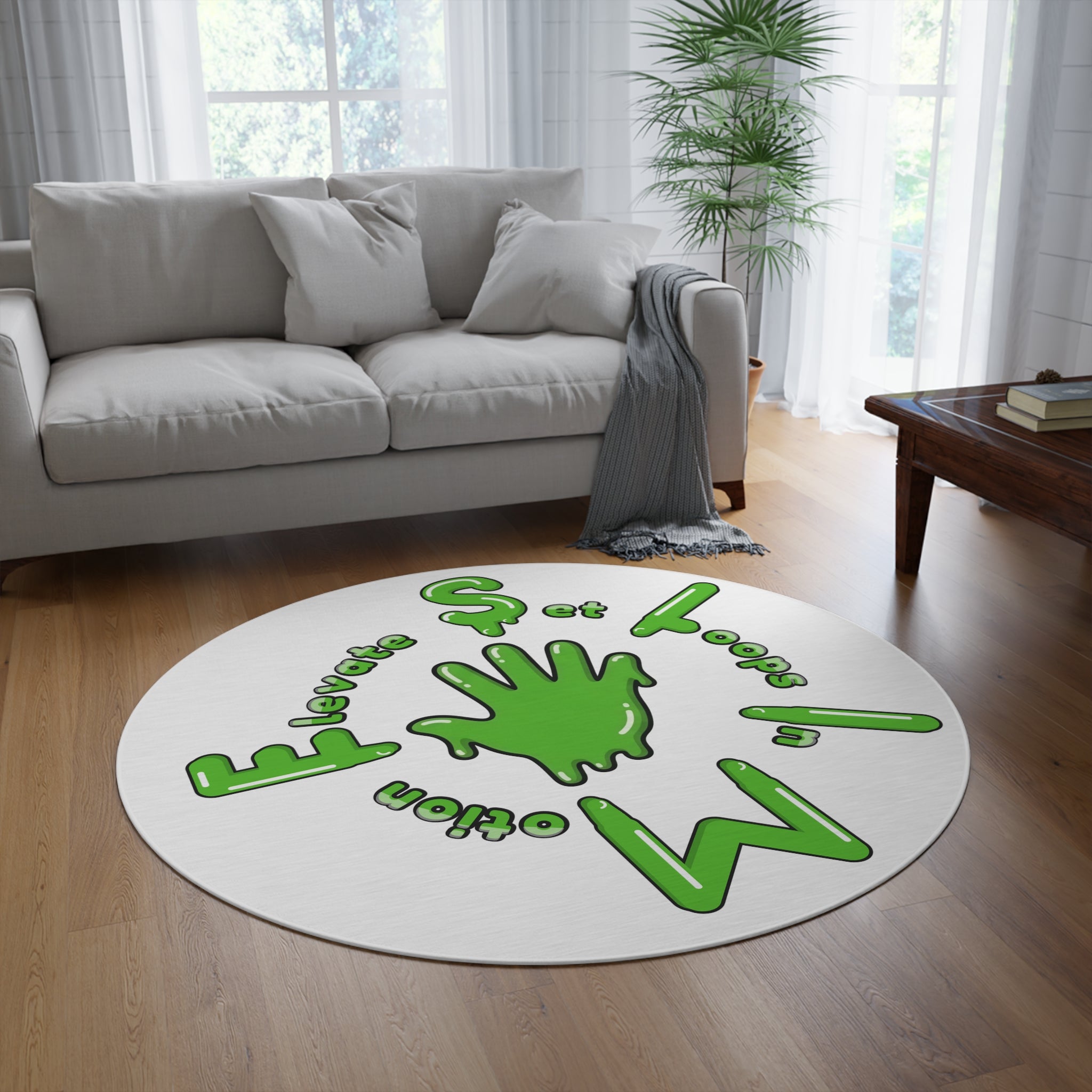 The Slime Shop Round Rug — Hand & Ring (Green) II