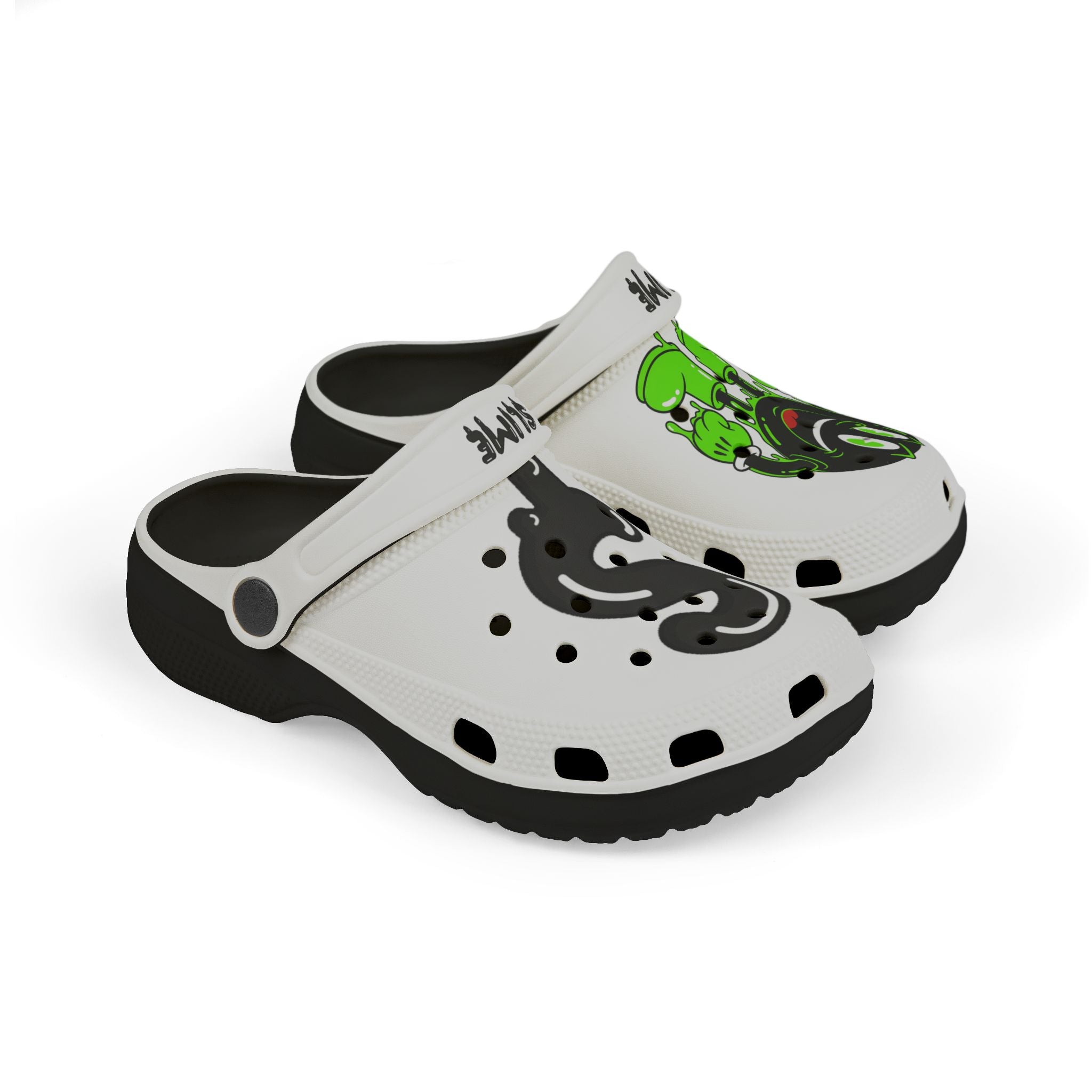 The Slime Shop Kids' EVA Foam Clogs — White / Black Slime AOP (Slimeman Gzzz + Slime $)