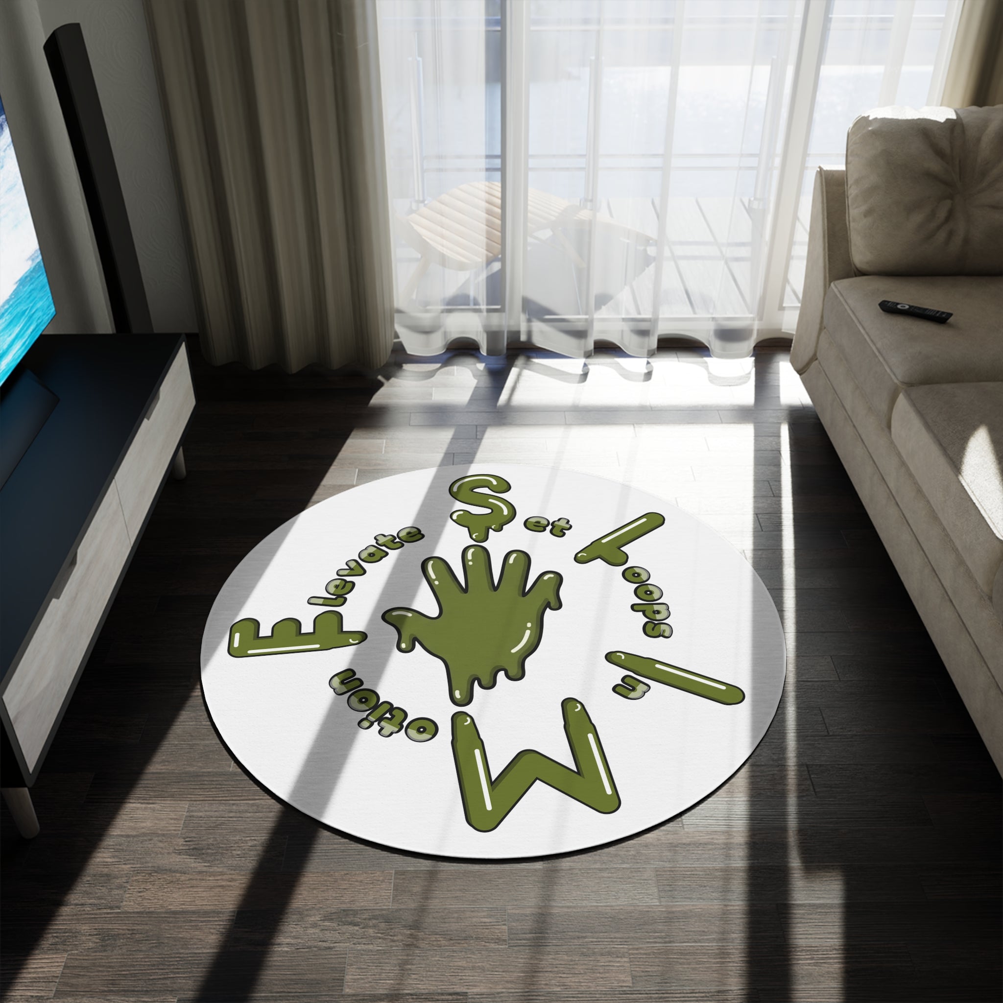 The Slime Shop Round Rug — Hand & Ring (Olive)