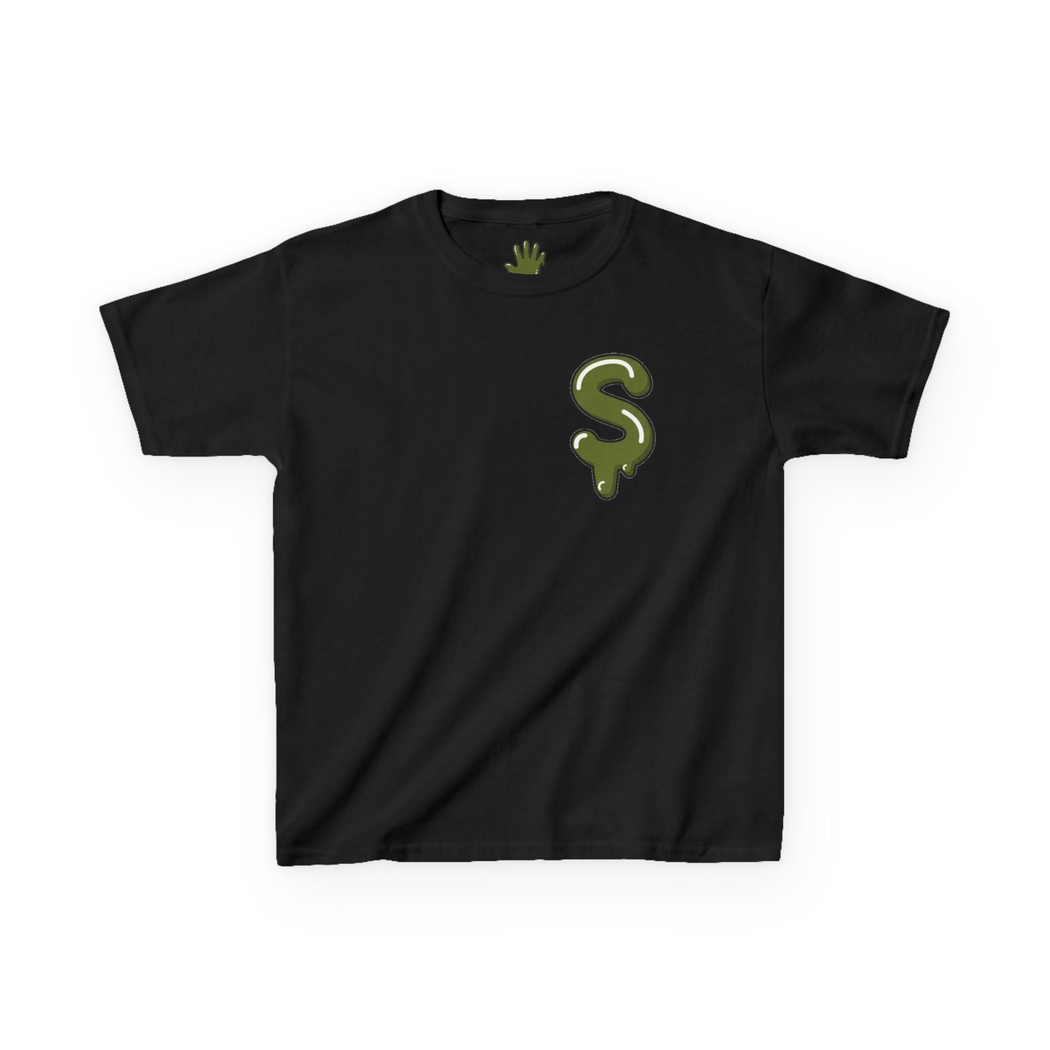 The Slime Shop Kids Heavy Cotton Tee — White / Military Green Slime $
