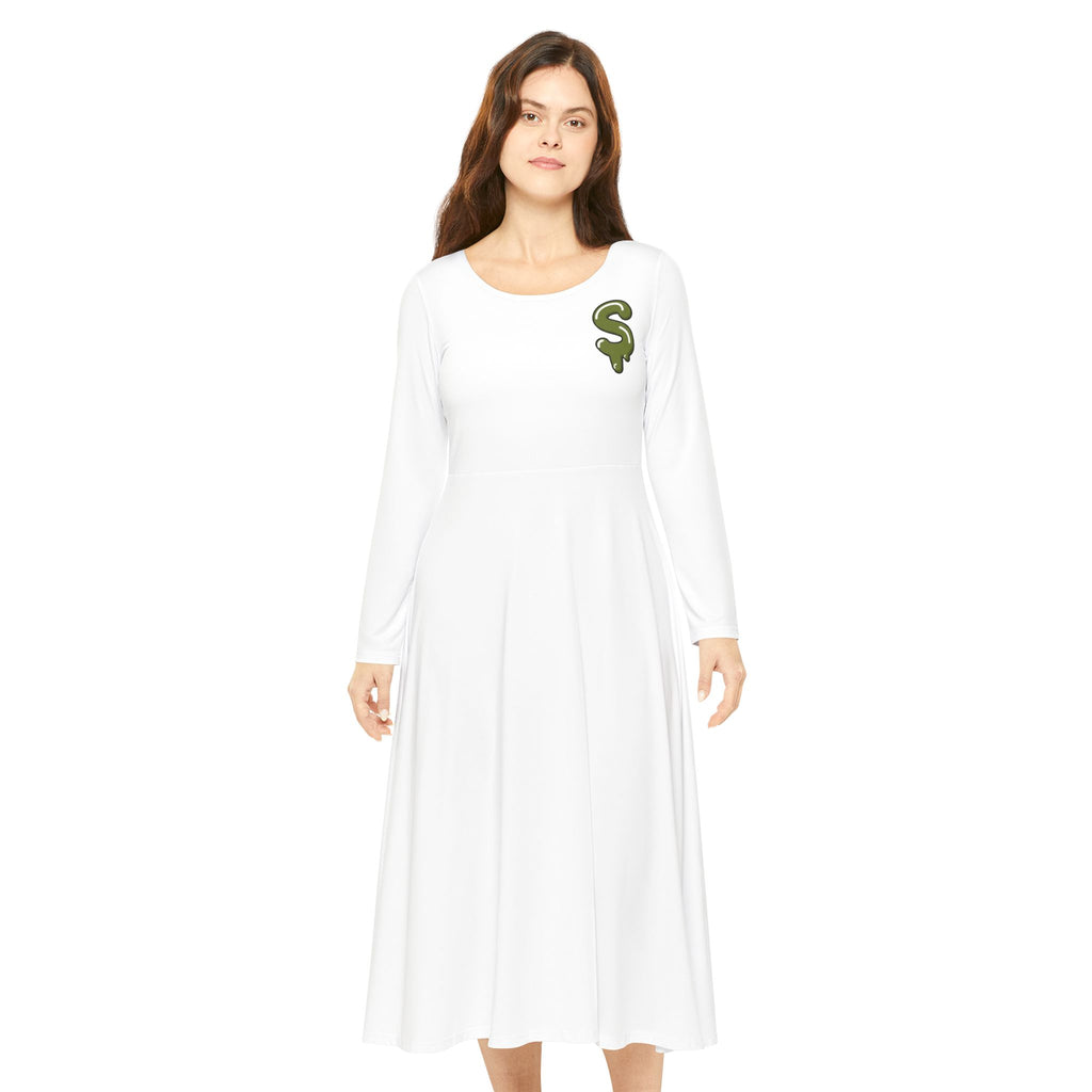 The Slime Shop Women's Long Sleeve Dance Dress — White / Olive Slime $
