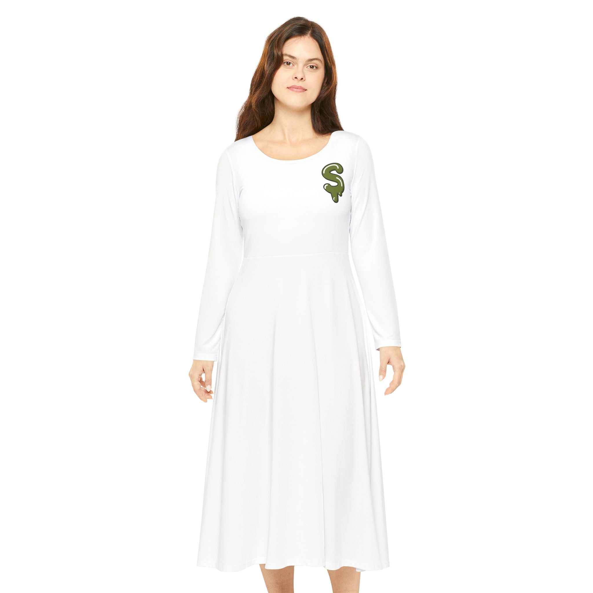 The Slime Shop Women's Long Sleeve Dance Dress — White / Olive Slime $