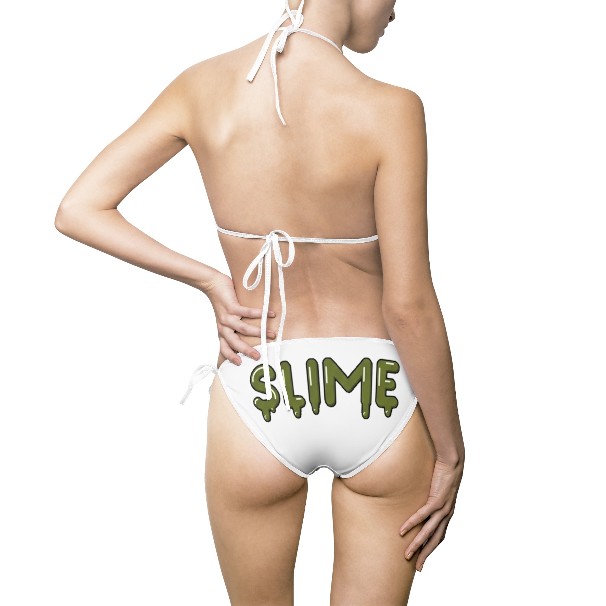 The Slime Shop Women's Bikini Swimsuit — White / Olive Slime $ (+ Slime In 5 hand)