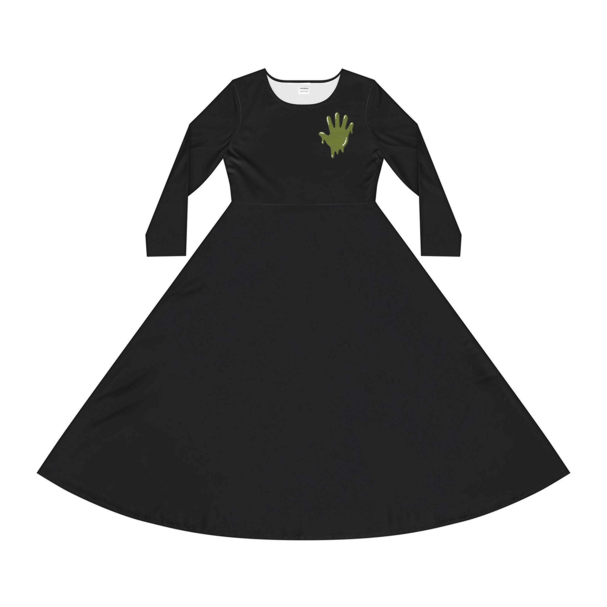 The Slime Shop Women's Long Sleeve Dance Dress — Black / Olive Slime In 5 (hand)
