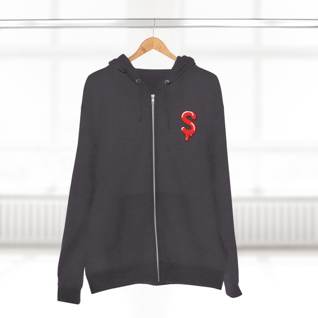 The Slime Shop Zip Hoodie — Heather / Red Slime $