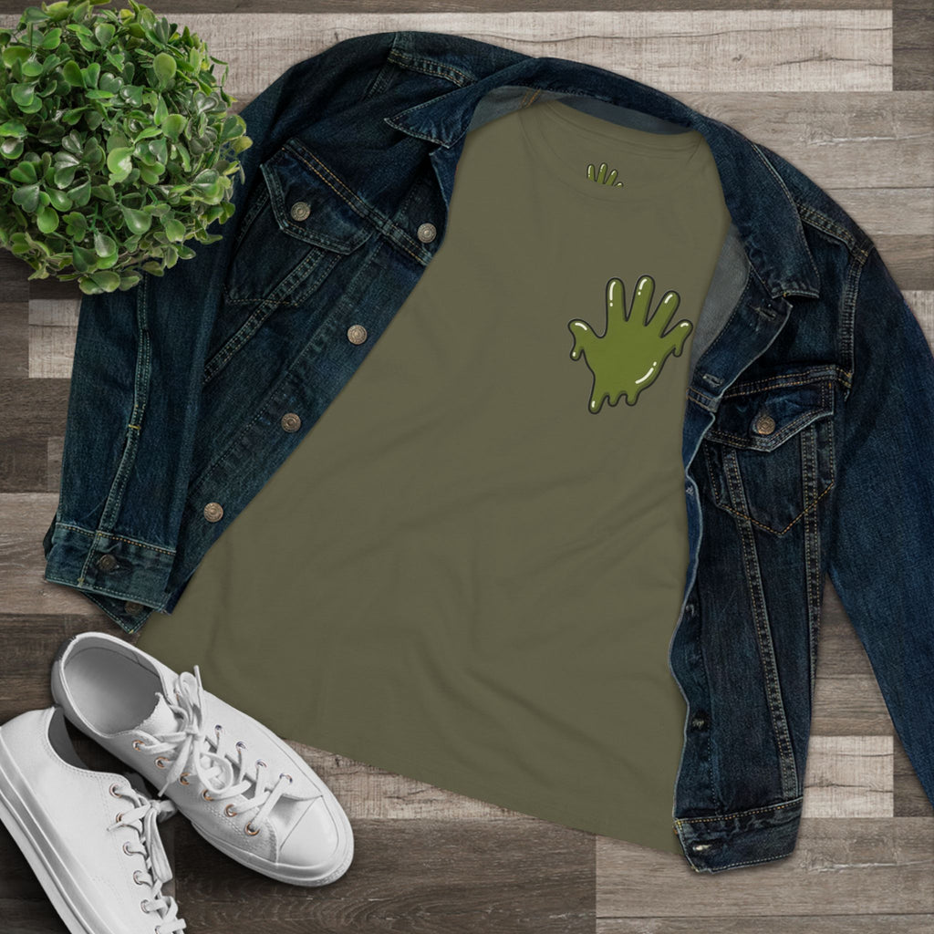 The Slime Shop Women's Tee — White / Olive Slime In 5