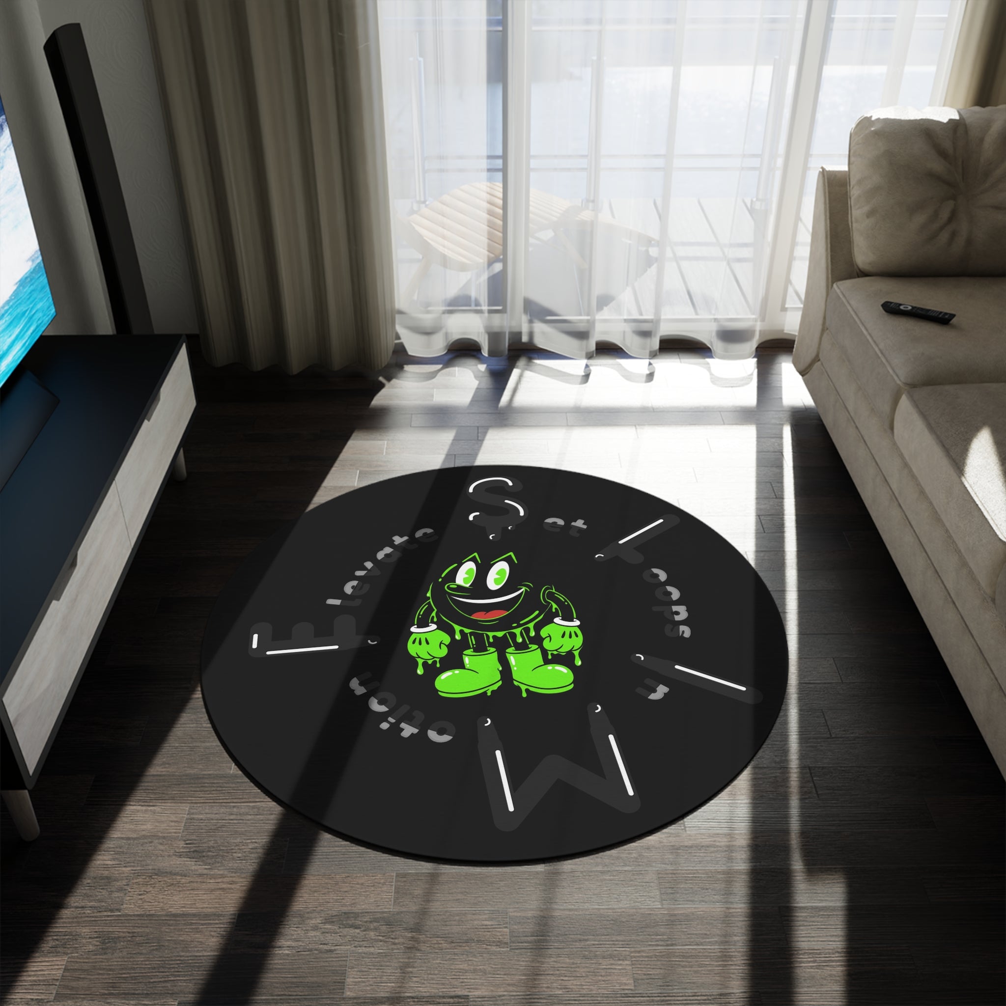 The Slime Shop Round Rug — Slimeman & Ring (Black) II