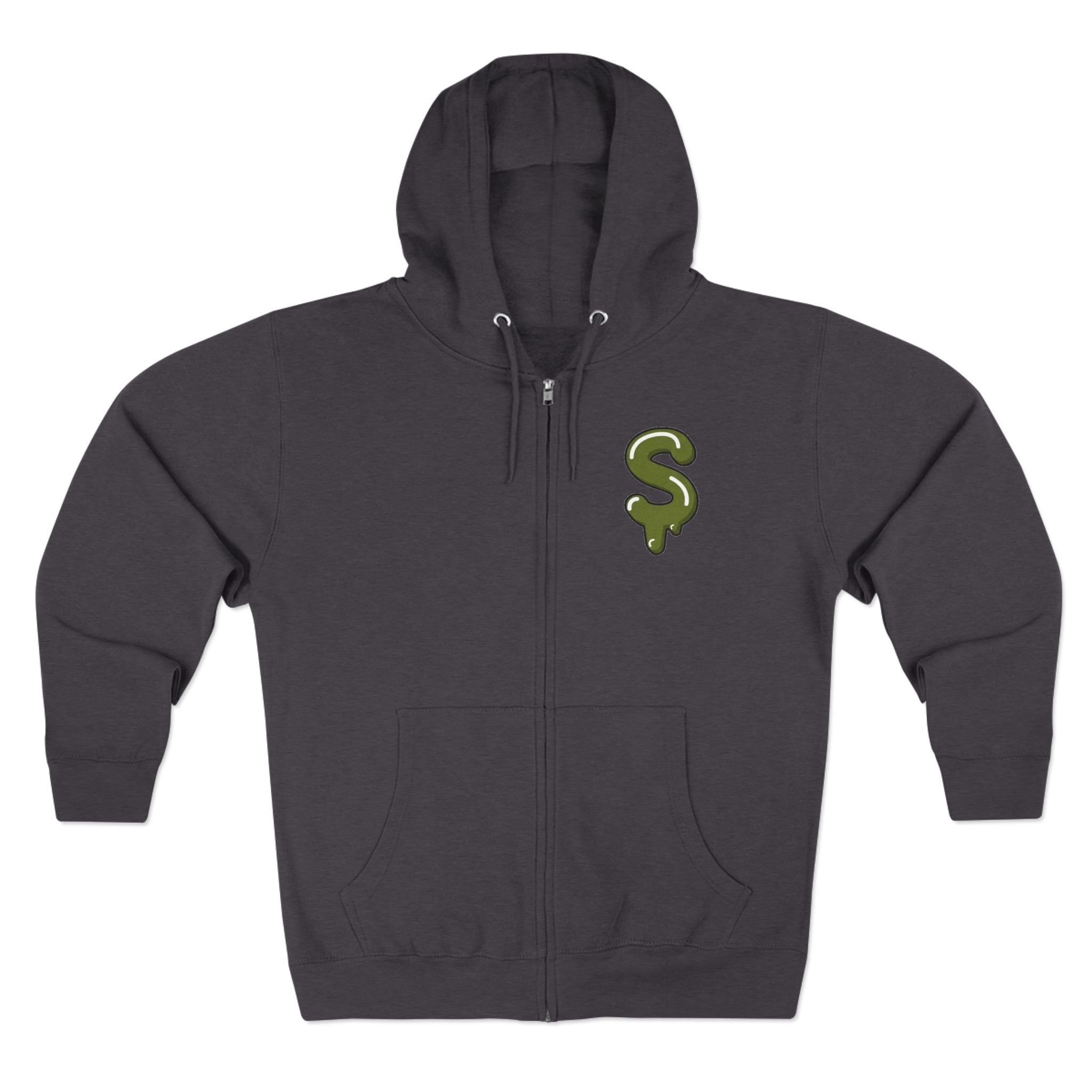 The Slime Shop Zip Hoodie — Heather / Olive Slime $