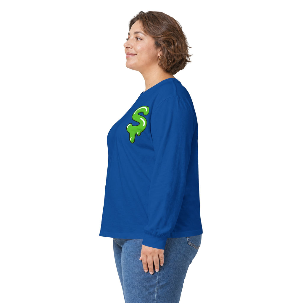 The Slime Shop Ultra Cotton Long-Sleeve Tee — Carolina Blue / Green Slime $