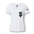The Slime Shop Women's V-Neck Tee — White / Black Slime-$