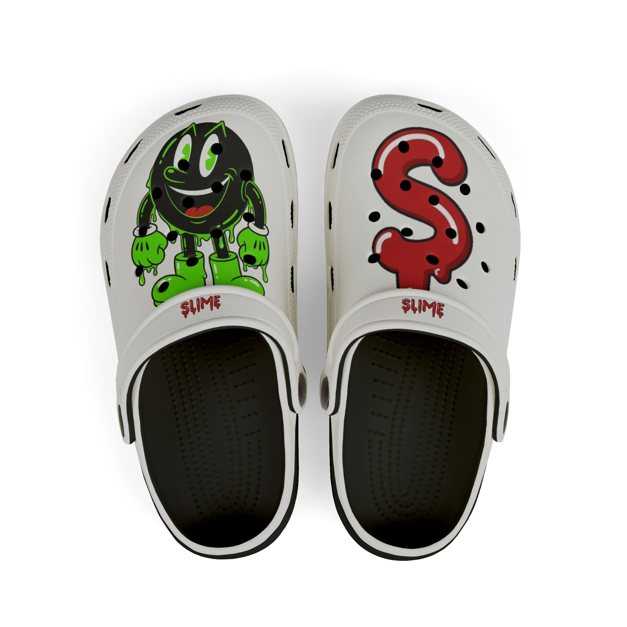 The Slime Shop Kids' EVA Foam Clogs — White / Green & Red Slime AOP (Slimeman Gzzz + Slime Hand)