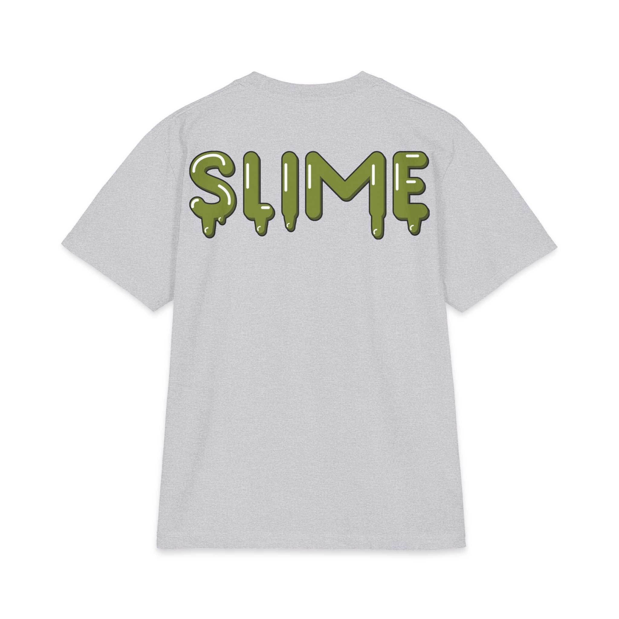The Slime Shop Max Heavyweight Tee — White / Olive Slime In 5 Front + SLIME Back