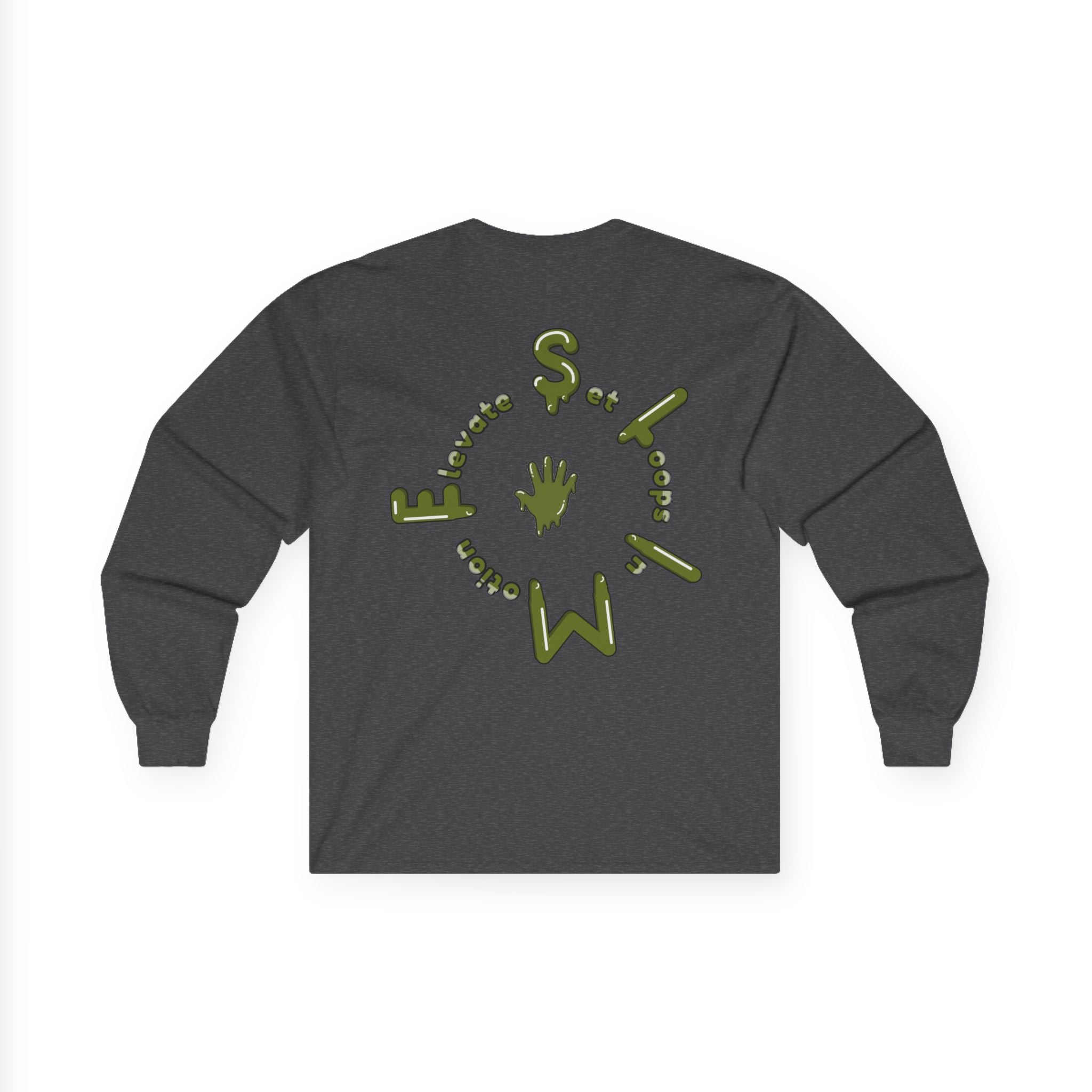 The Slime Shop Ultra Cotton Long-Sleeve Tee — Dark Heather / Olive Slime Sircle
