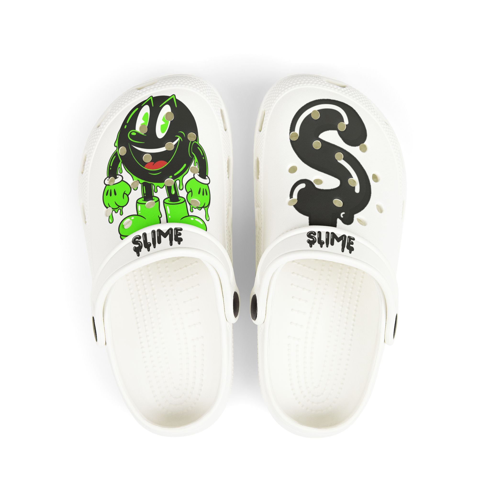The Slime Shop Kids' EVA Foam Clogs — White / Black Slime AOP (Slimeman Gzzz + Slime $)