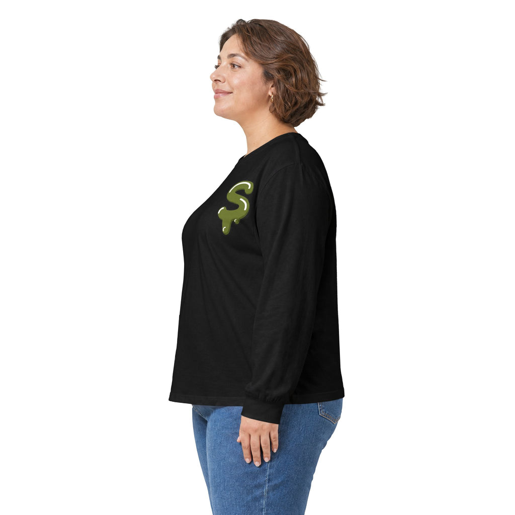 The Slime Shop Ultra Cotton Long-Sleeve — White / Olive Slime-$