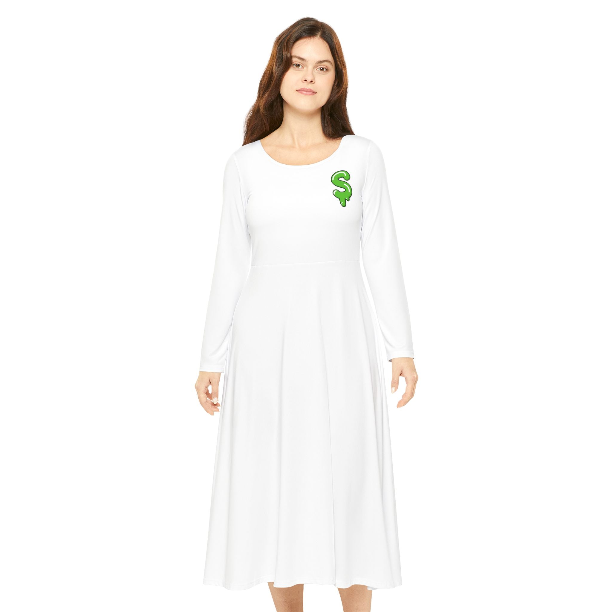 The Slime Shop Women's Long Sleeve Dance Dress — White / Green Slime $