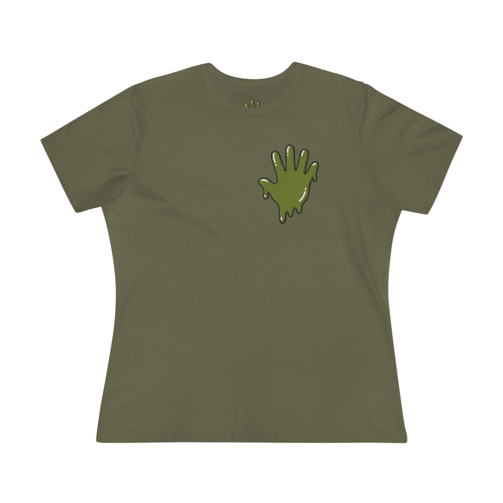 The Slime Shop Women's Tee — White / Olive Slime In 5
