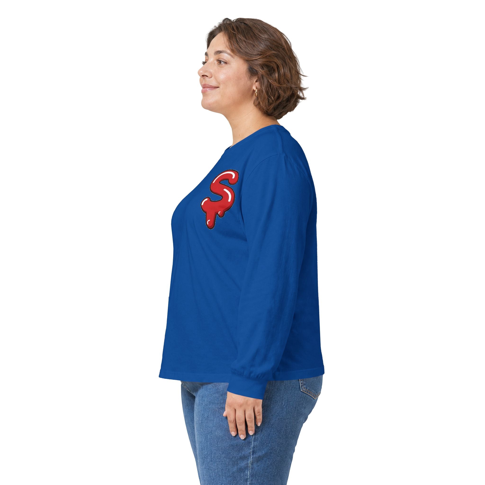 The Slime Shop Ultra Cotton Long-Sleeve Tee — Royal Blue / Red Slime Sircle