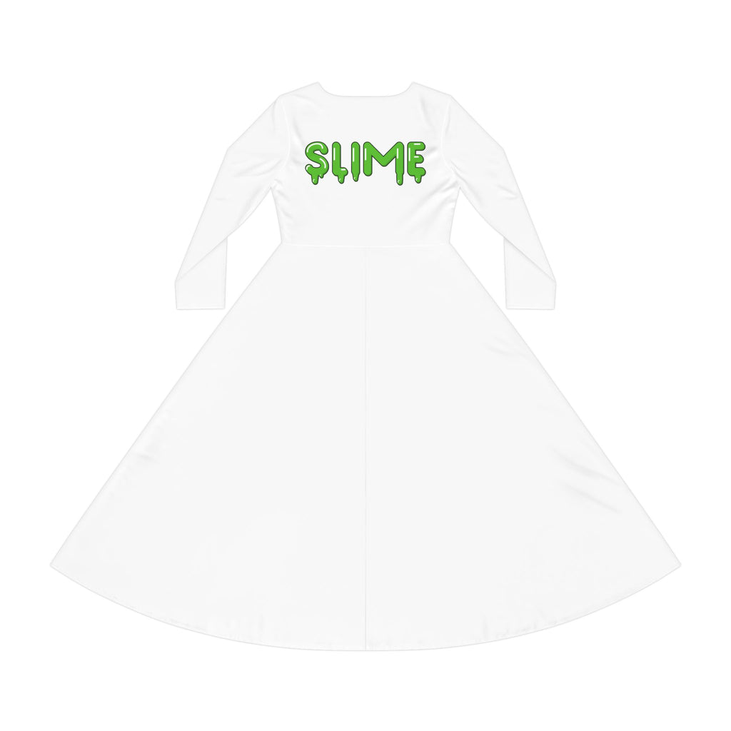 The Slime Shop Women's Long Sleeve Dance Dress — White / Green Slime In 5 (hand)