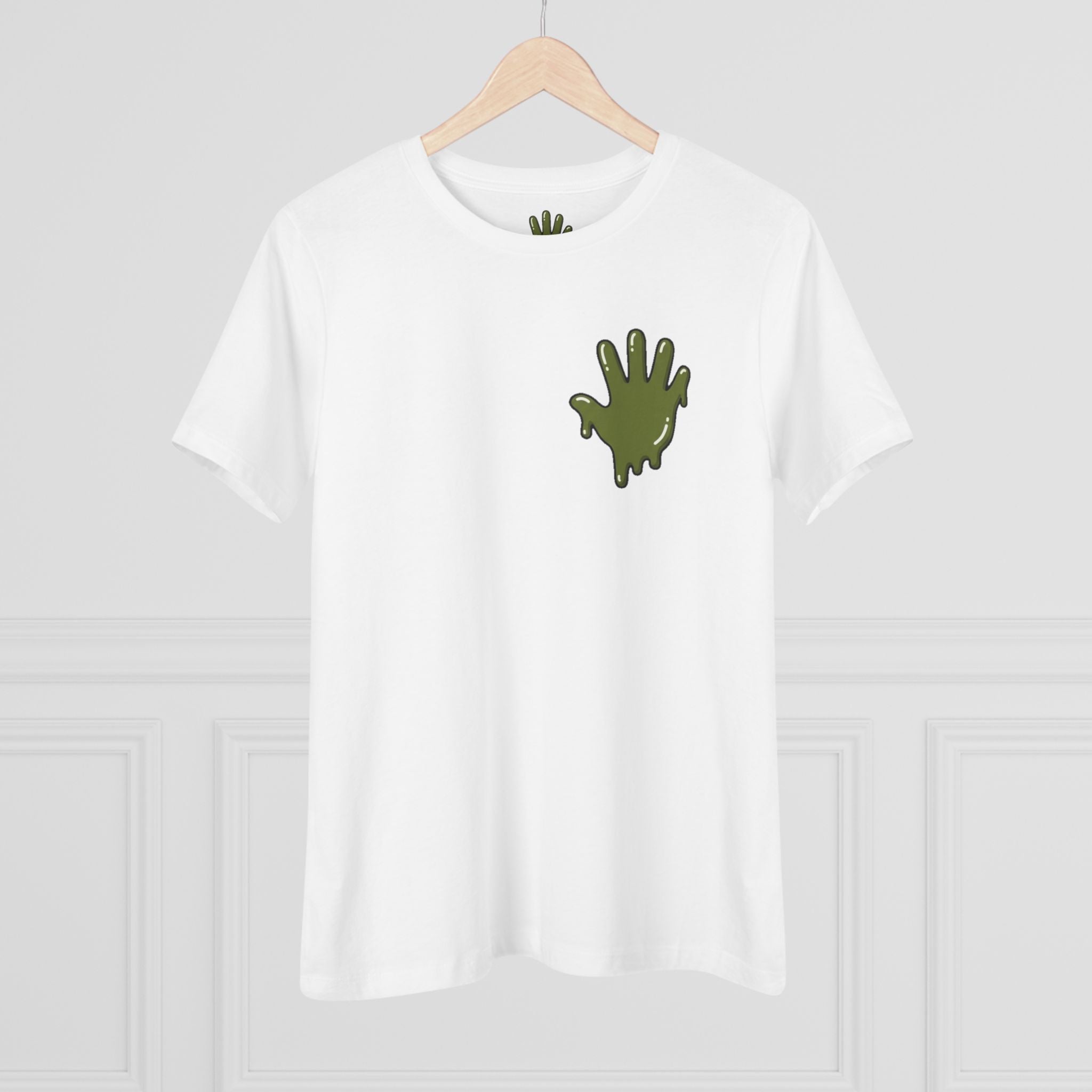 The Slime Shop Women's Tee — White / Olive Slime In 5