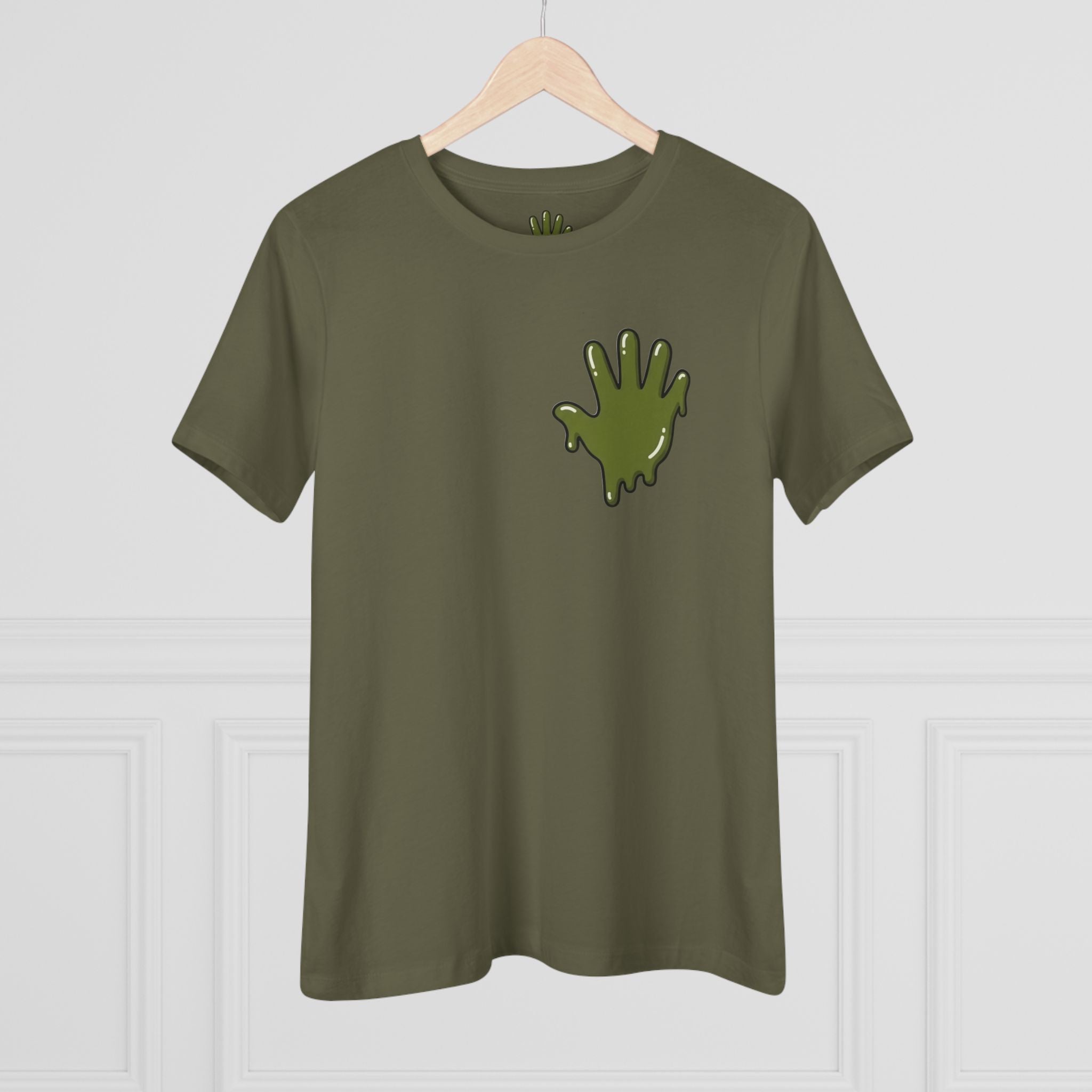 The Slime Shop Women's Tee — White / Olive Slime In 5