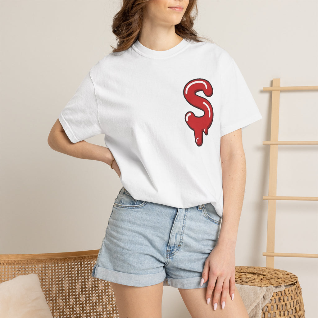 The Slime Shop Signature Tee — White / Red Slime-$