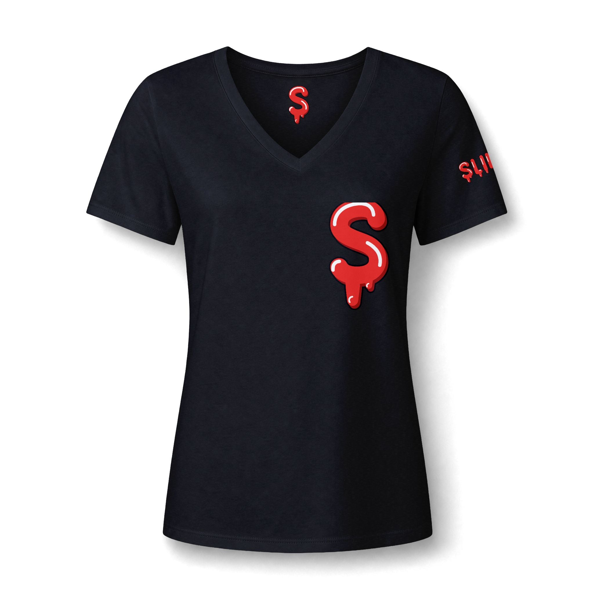 The Slime Shop Women's V-Neck Tee — White / Red Slime $