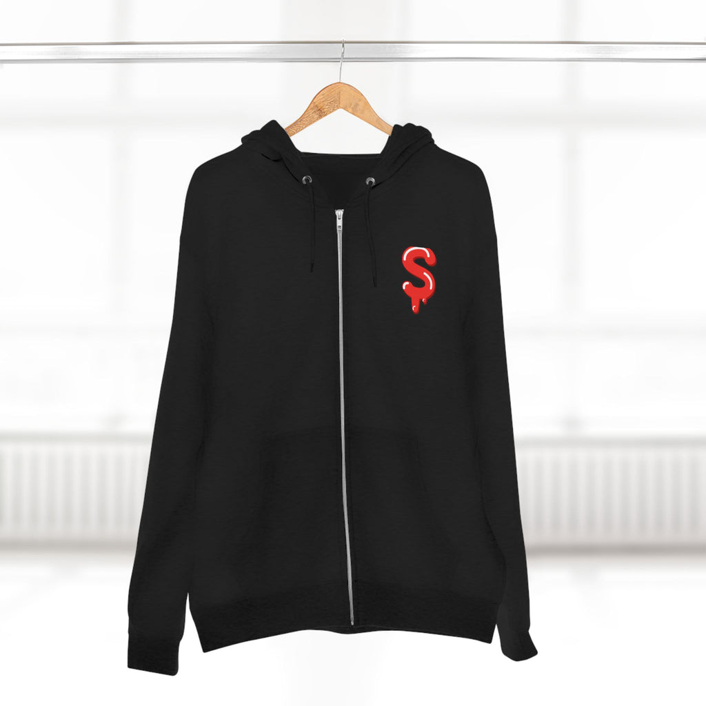 The Slime Shop Zip Hoodie — Heather / Red Slime $