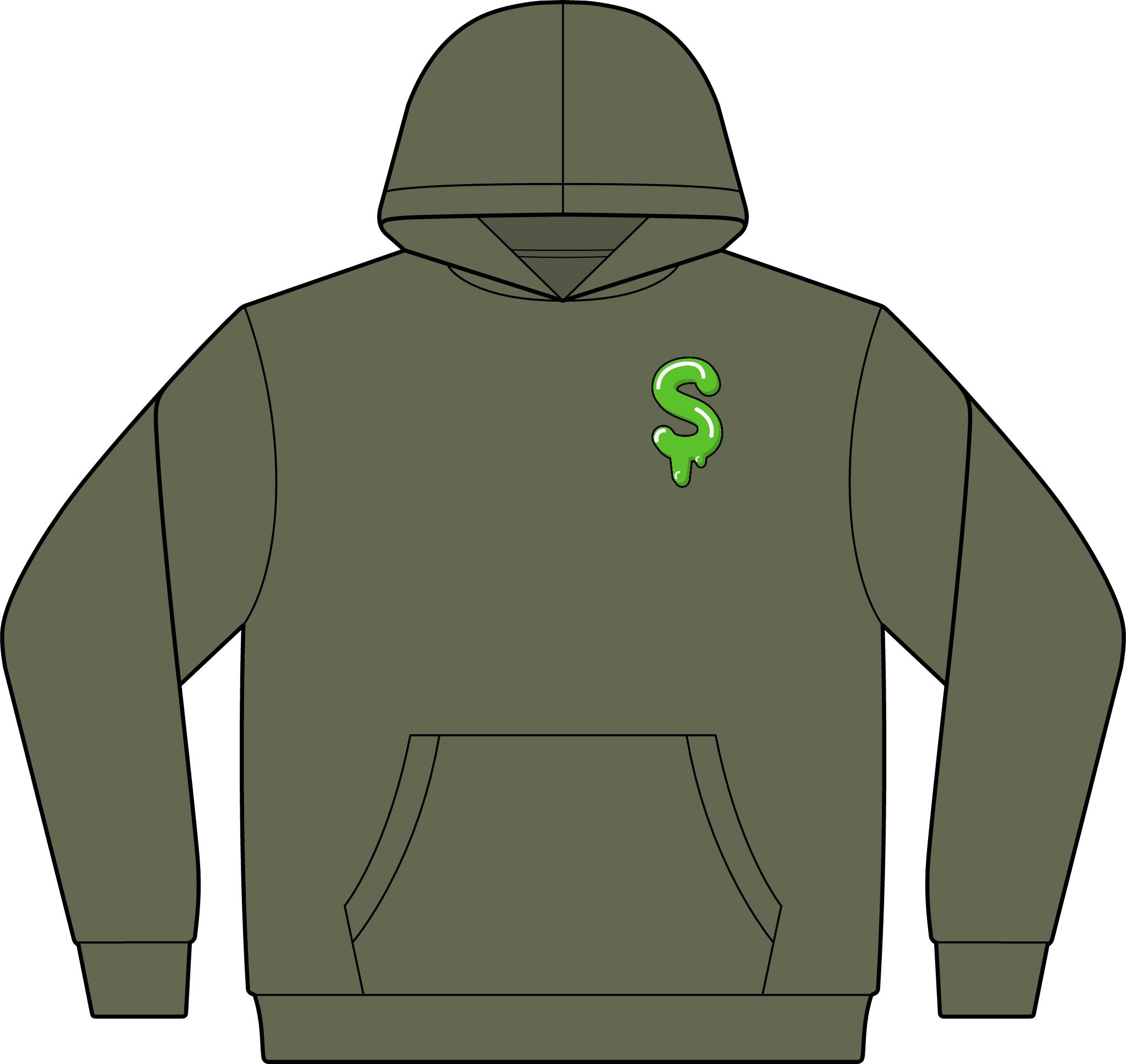The Slime Shop Unisex ReFlex Fleece Hoodie Sweatshirt — Military Green / Green Slime $