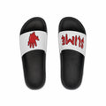 The Slime Shop slides in white with a pink five-finger slime hand logo