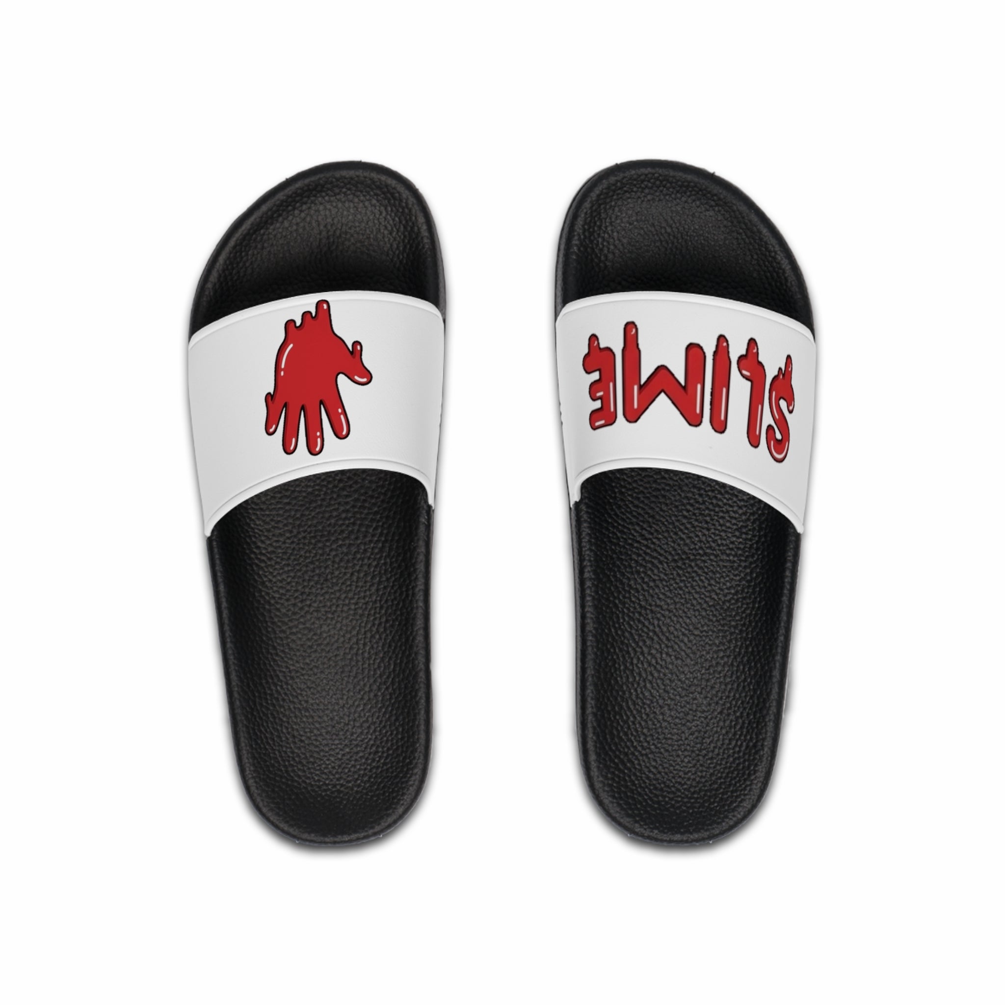 The Slime Shop slides in white with a pink five-finger slime hand logo