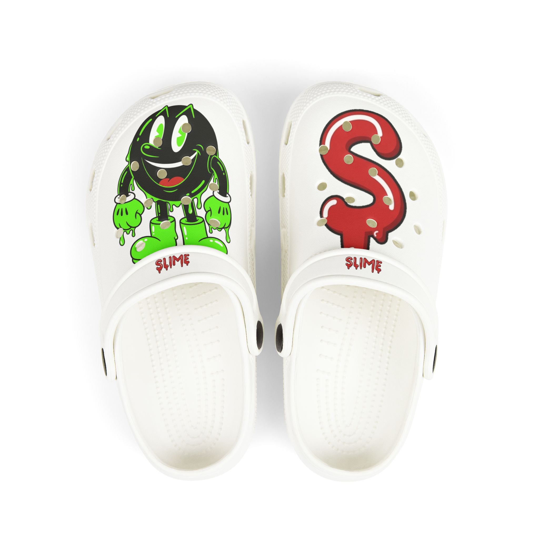 The Slime Shop Kids' EVA Foam Clogs — White / Green & Red Slime AOP (Slimeman Gzzz + Slime Hand)