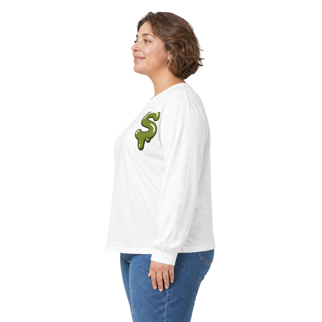 The Slime Shop Ultra Cotton Long-Sleeve — White / Olive Slime-$