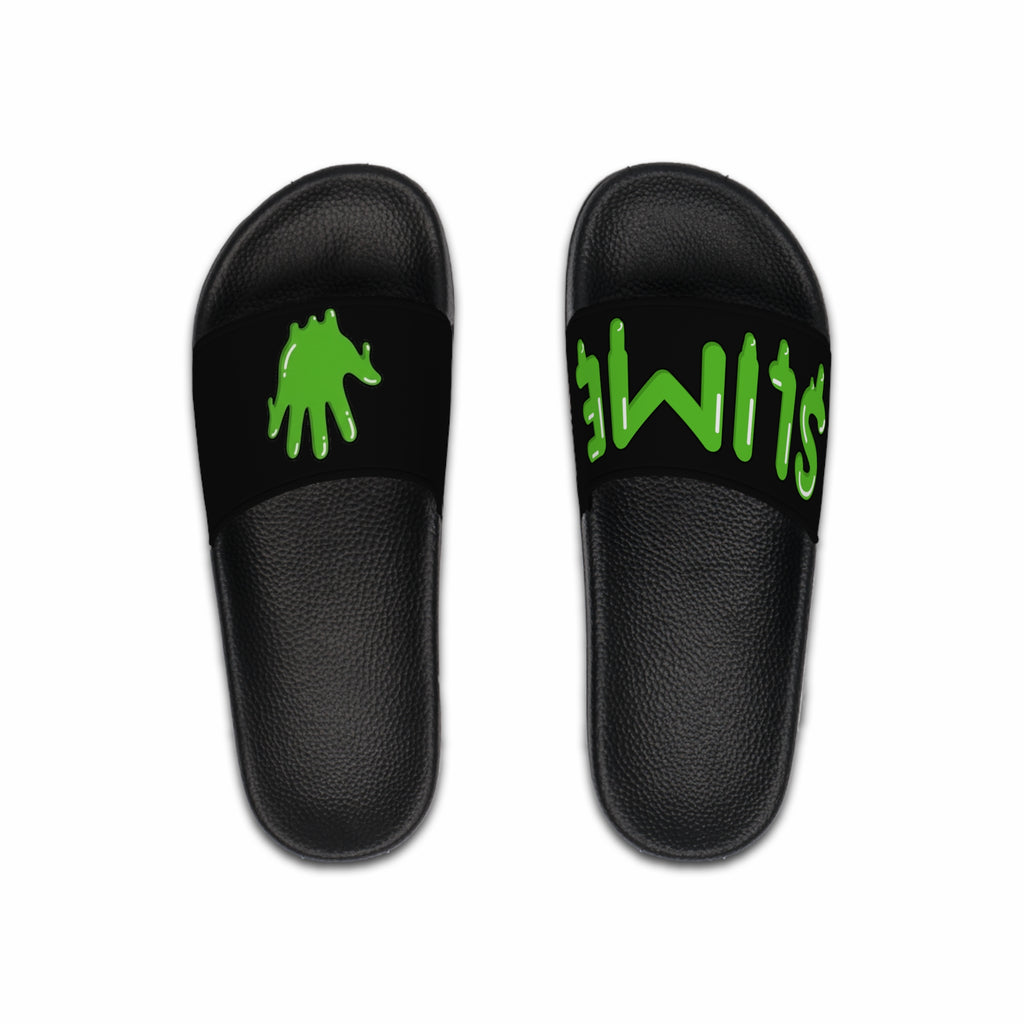 The Slime Shop slides in black with a green five-finger slime hand logo