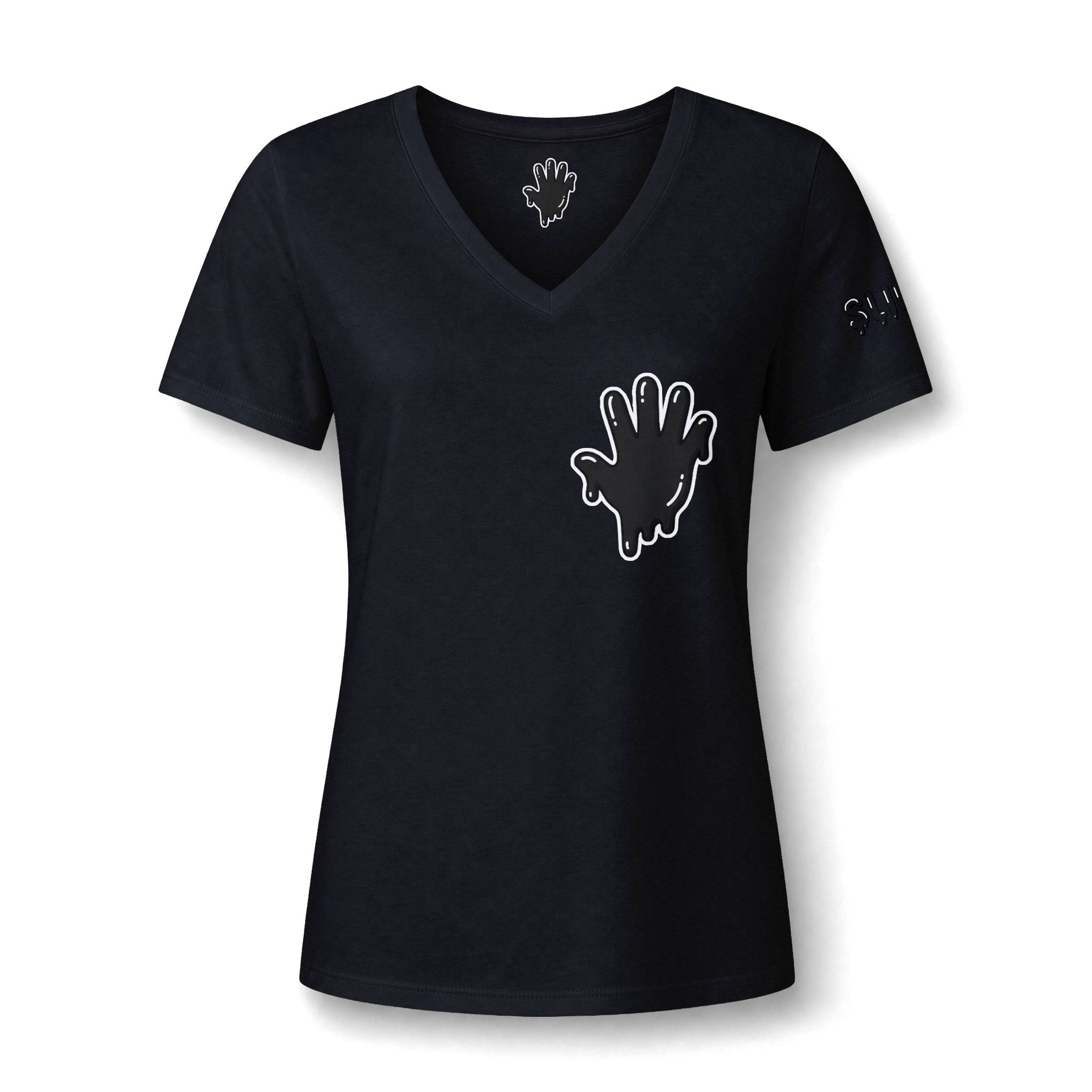 The Slime Shop Women's V-Neck Tee — White / Black Slime In 5