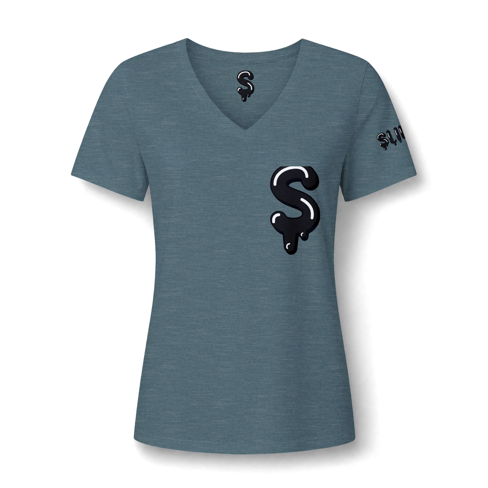The Slime Shop Women's V-Neck Tee — White / Black Slime $