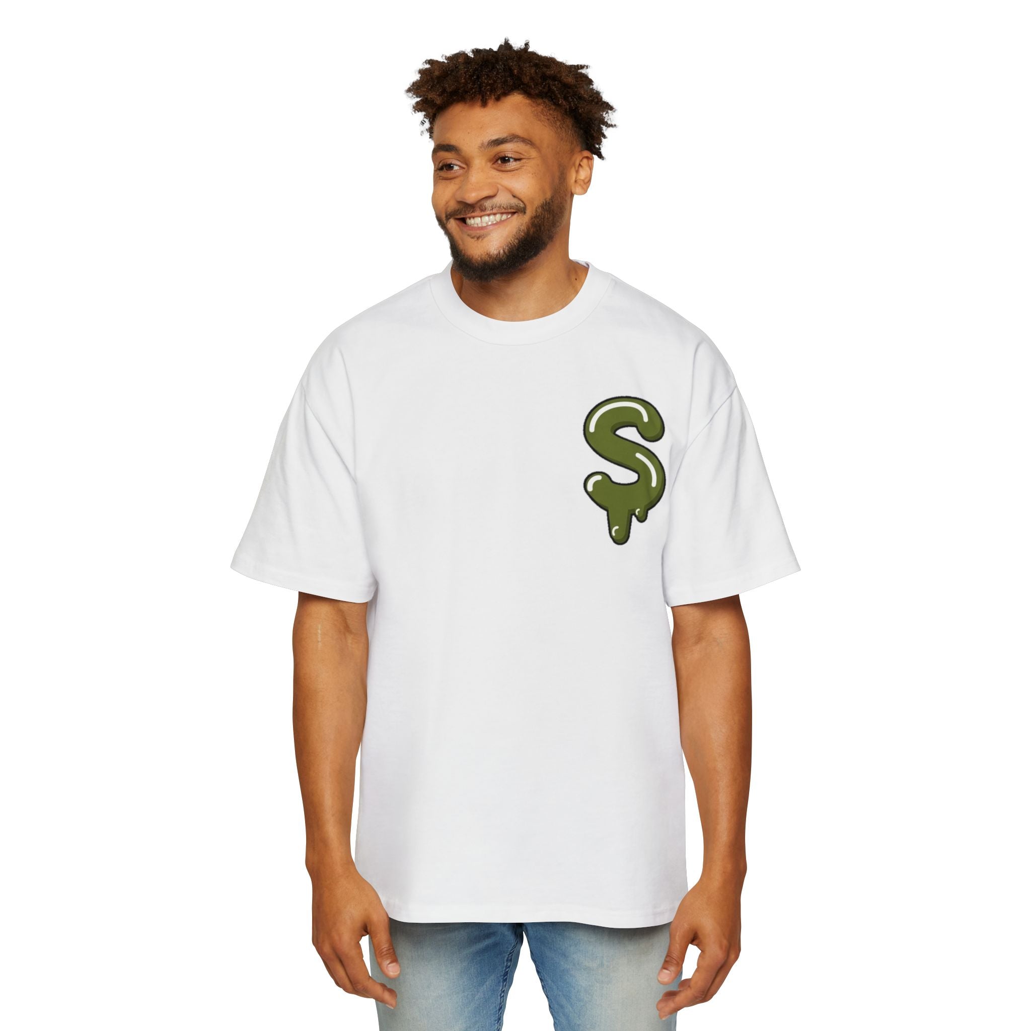 The Slime Shop Men's Oversized Tee — White / Olive Slime-$