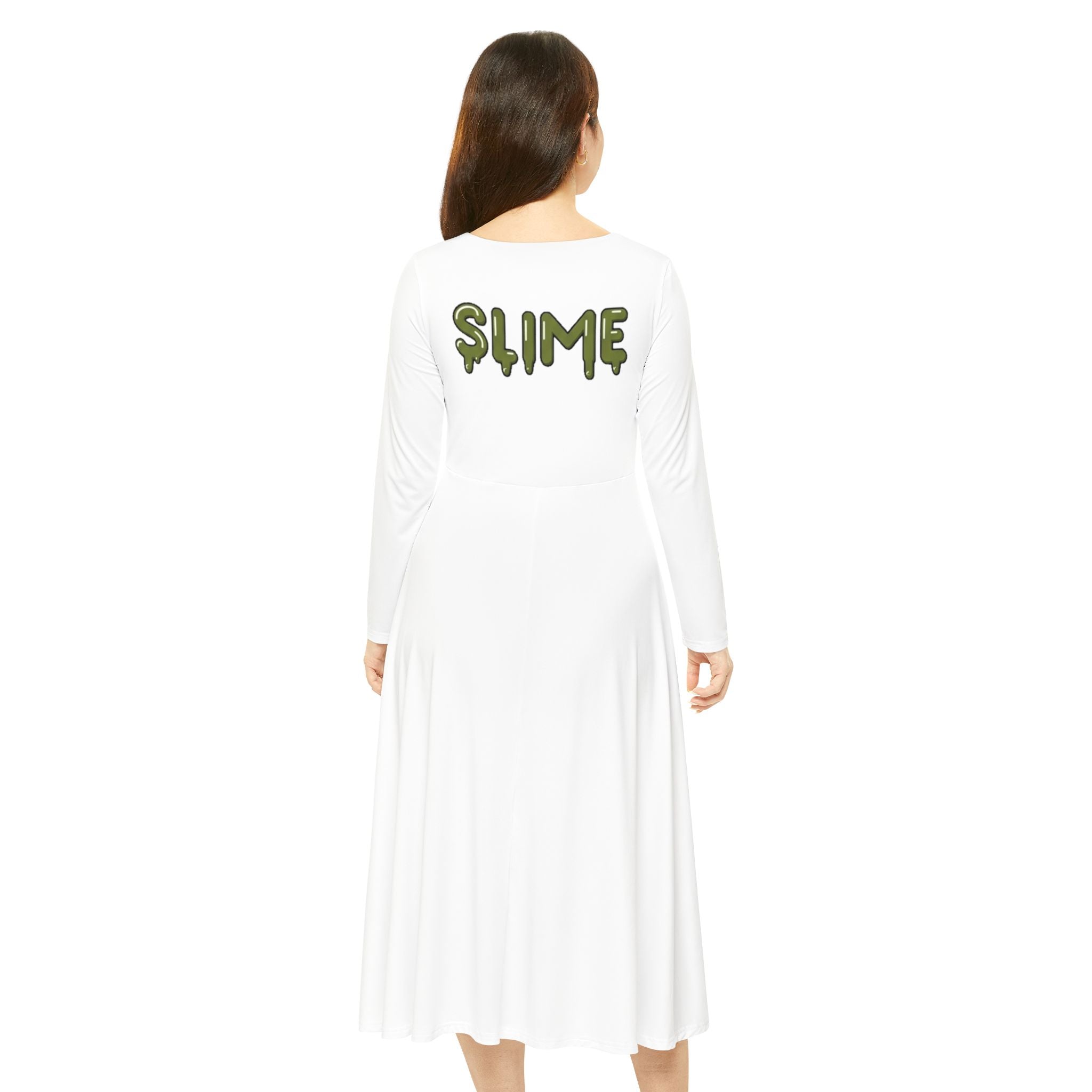 The Slime Shop Women's Long Sleeve Dance Dress — White / Olive Slime $