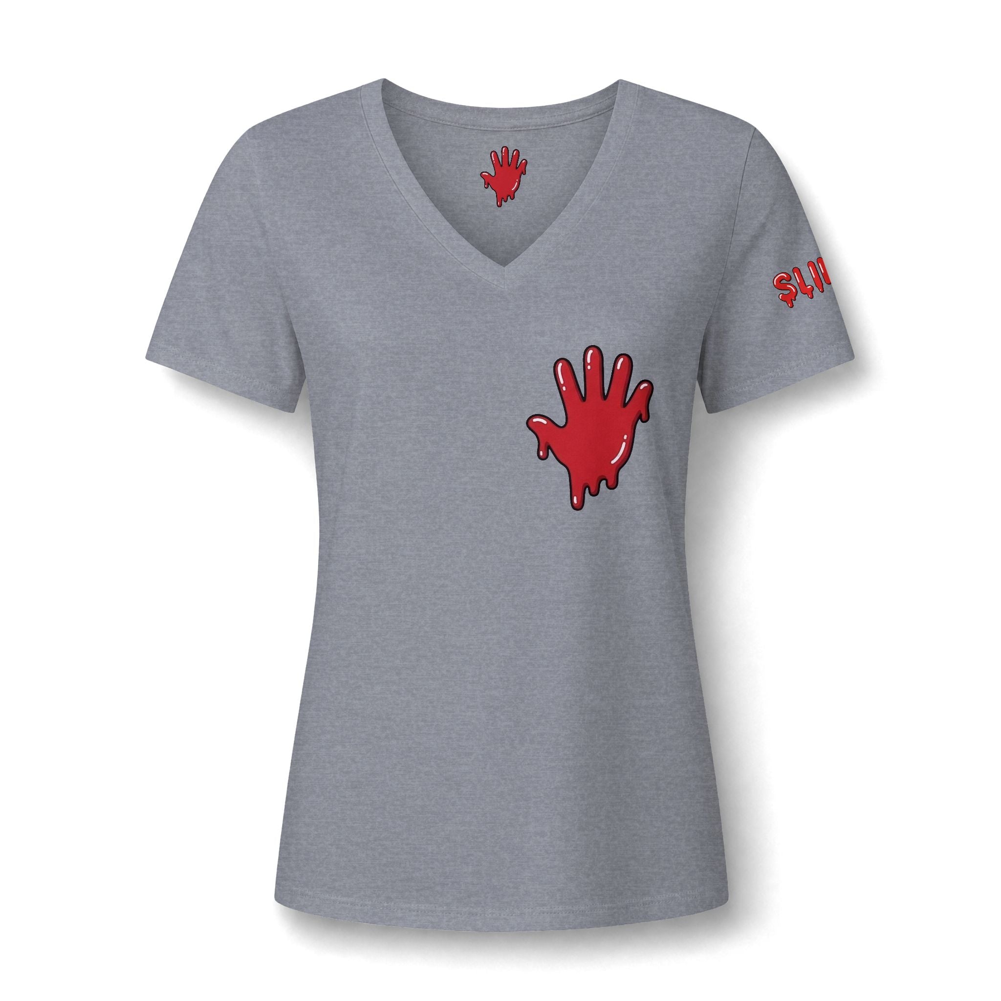 The Slime Shop Women's V-Neck Tee — White / Red Slime In 5