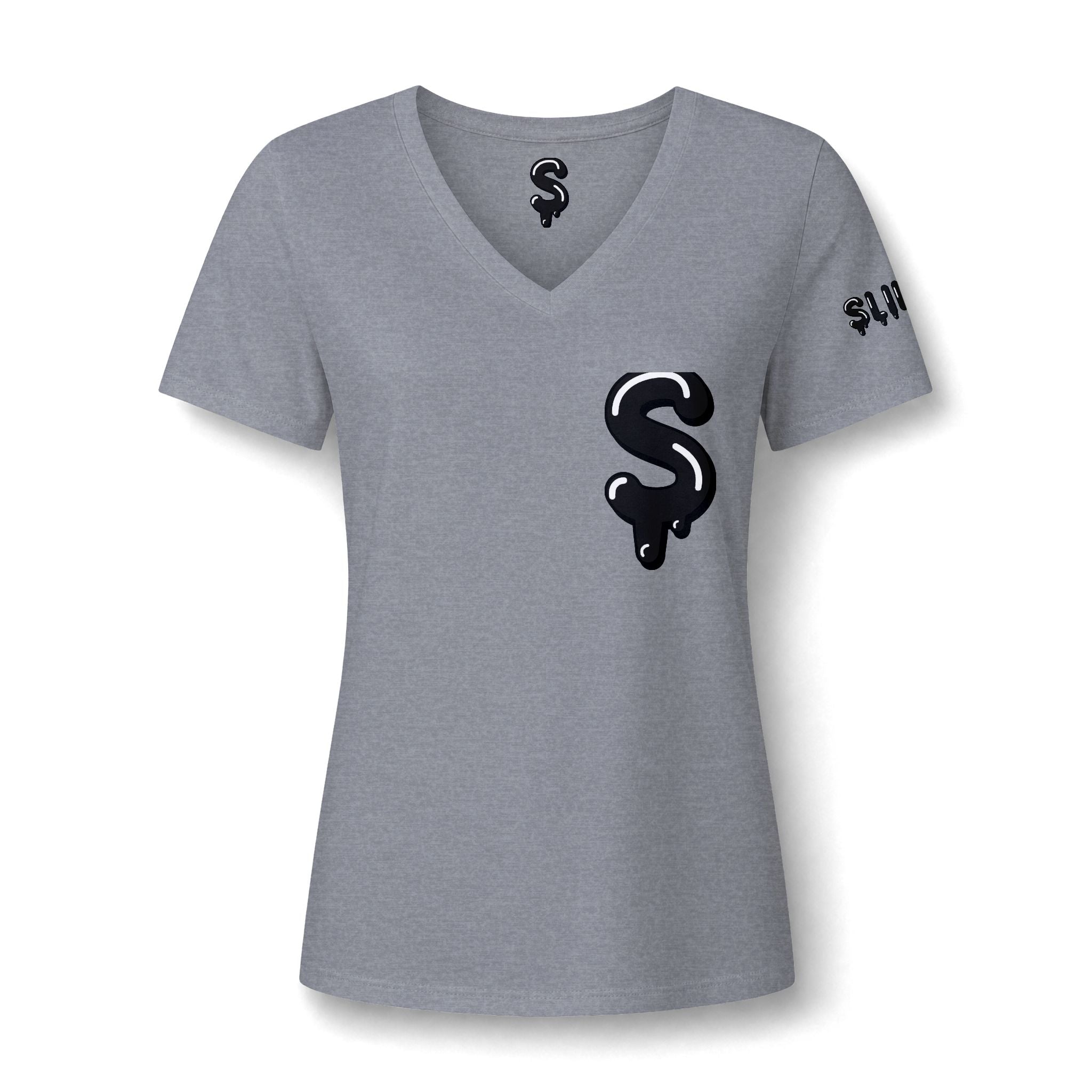 The Slime Shop Women's V-Neck Tee — White / Black Slime $