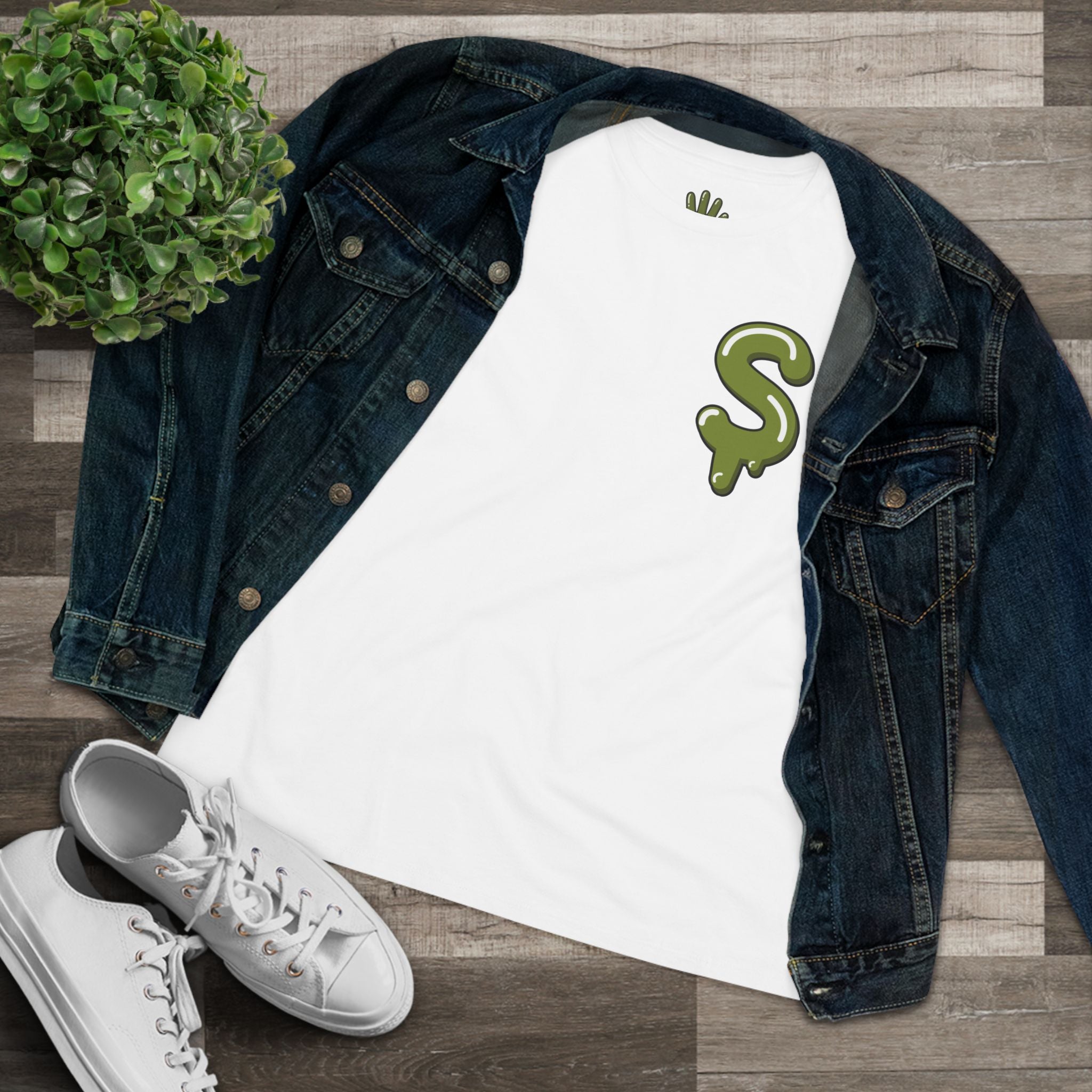 The Slime Shop Women's Tee — White / Olive SLIME