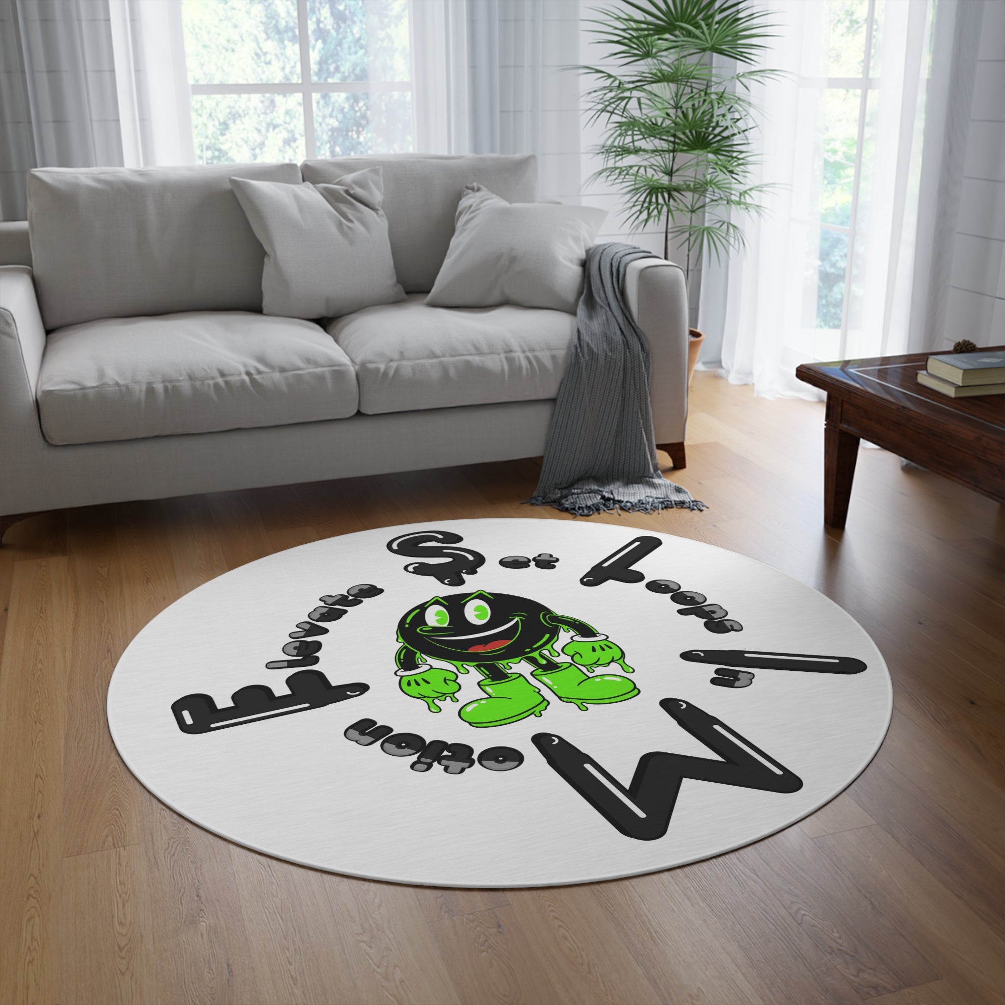 The Slime Shop Round Rug — Slimeman & Ring (Black)