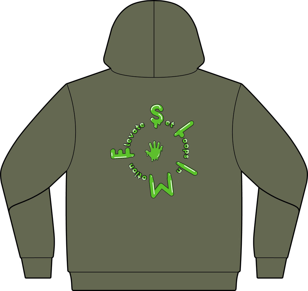 The Slime Shop Unisex ReFlex Fleece Hoodie Sweatshirt — Military Green / Green Slime $