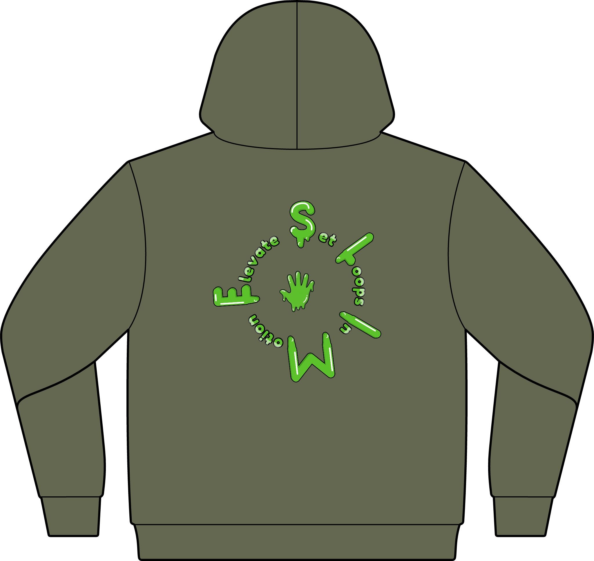 The Slime Shop Unisex ReFlex Fleece Hoodie Sweatshirt — Military Green / Green Slime $